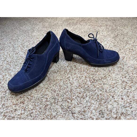Clarks Bendables Womens Tie shoes/Heels, Leather Upper, size 7, Block Heel, Blue - Picture 6 of 10